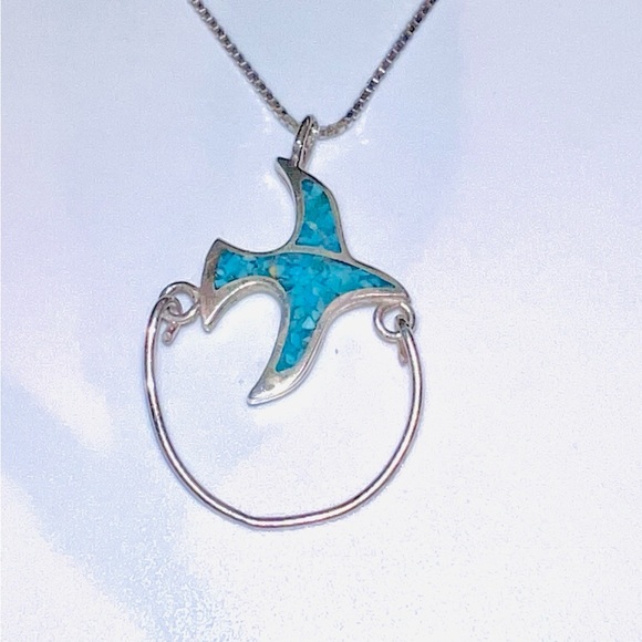 Jewelry - Sterling silver turquoise bird charm holder necklace.